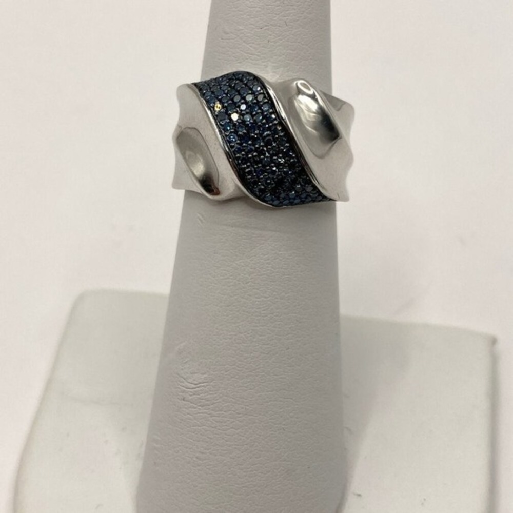 Affinity Pave Blue 1/4ct Diamond Band Ring Women Size 5 Sterling Silver‎ 925 NEW